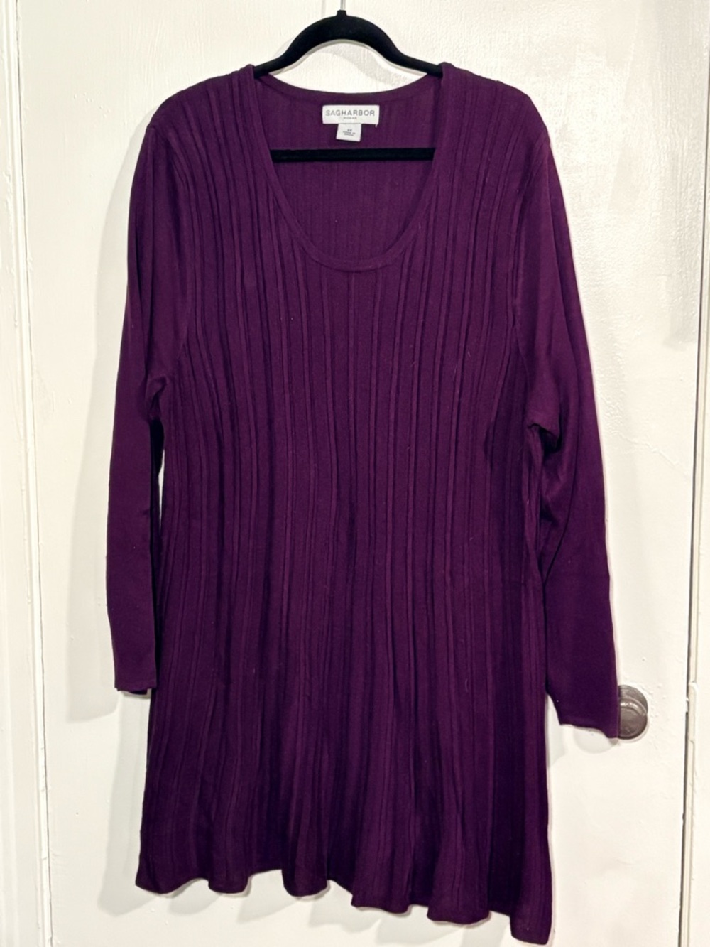 SAG HARBOR Woman Purple Ribbed Long Sleeve Tunic Top 3X